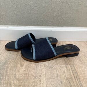 Franco Sarto Denim Slide Sandals Low Block Heel Toe Loop 9M